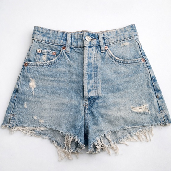 Zara Other - ZARA High-Waisted Distressed Denim Shorts – Size 0 – Light Wash Vintage Style